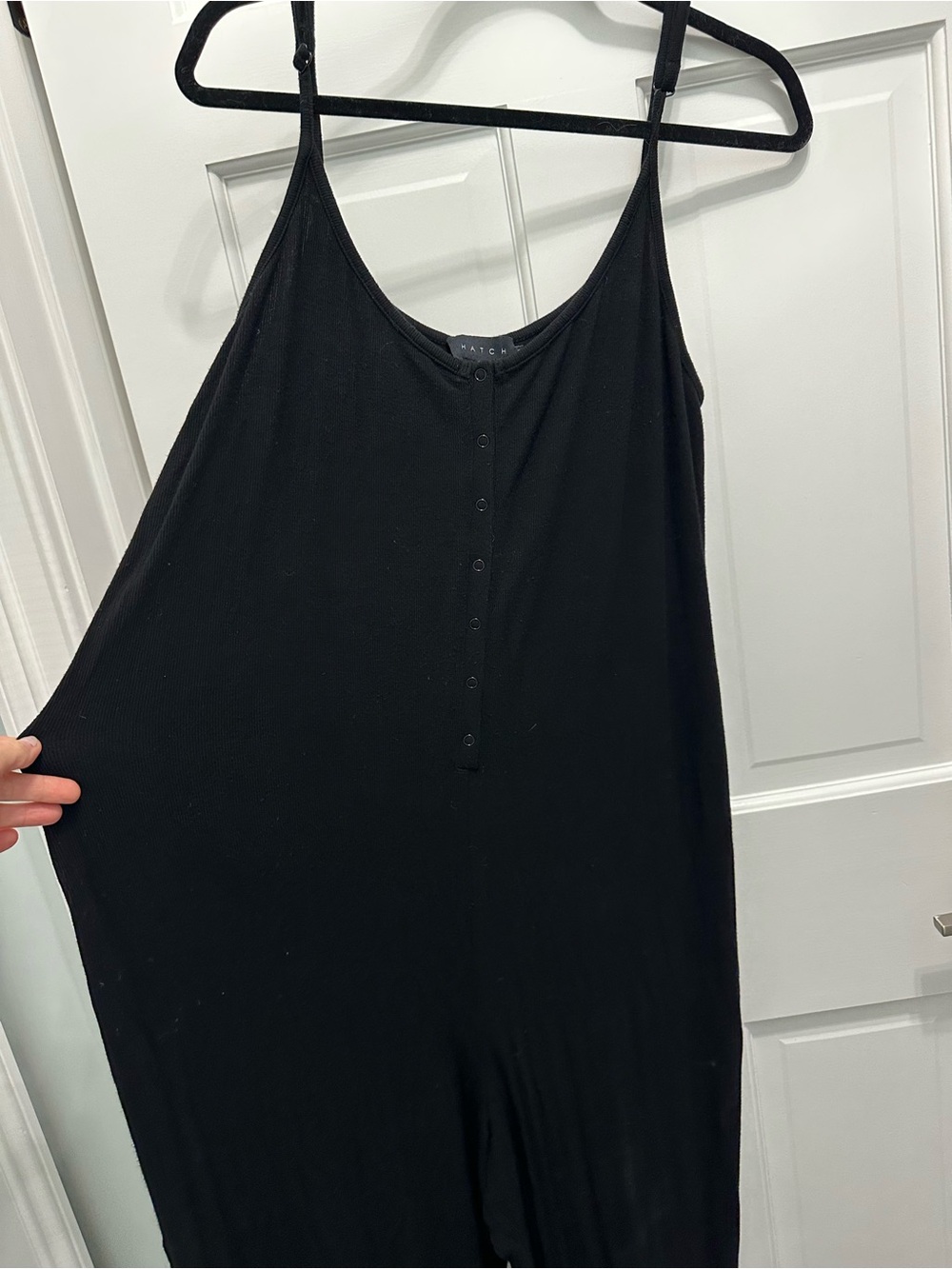 Hatch Black Ribbed Button-Front Top